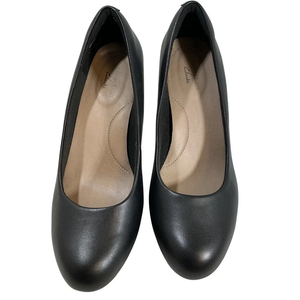 Clarks Adriel Viola Black Leather Platform Pumps Heels Womens Size 7 Wide